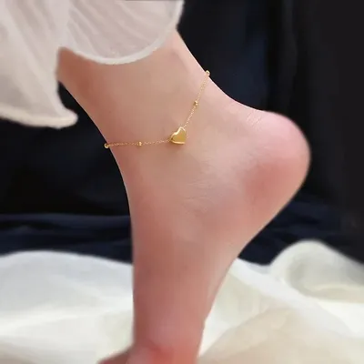 Heart-Shaped Round Bead Anklet