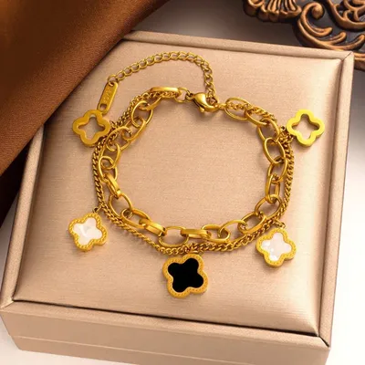 Four Leaf Clover Multi Layered Bracelet