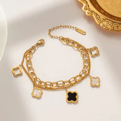 Four Leaf Clover Multi Layered Bracelet