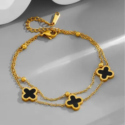 Gold Plated Double Layer Leaf Chain Bracelet