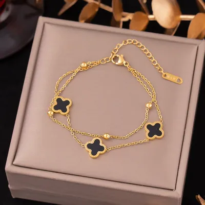 Gold Plated Double Layer Leaf Chain Bracelet