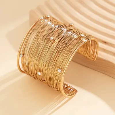 Crystal Gold Rhinestone Wire Cuff Bracelet