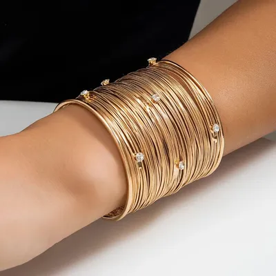 Crystal Gold Rhinestone Wire Cuff Bracelet