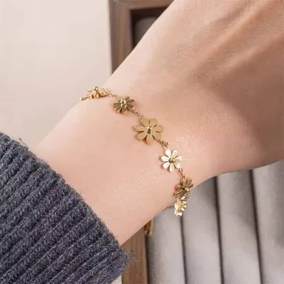  Daisy Flower Stainless Steels Anklet Bracelet