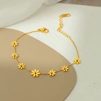  Daisy Flower Stainless Steels Anklet Bracelet