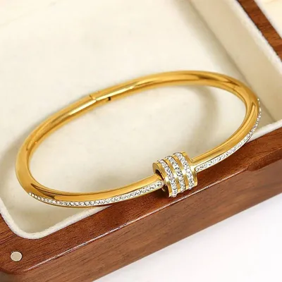 Gold Plated Stainless Steel  Diamond Studded Bracelet