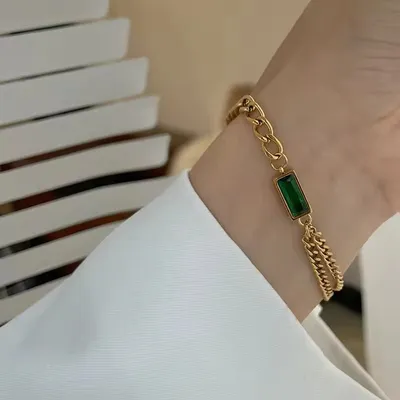 Titanium Steel Double Layer Green Bracelet