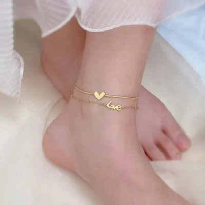 Titanium Steel  Double Layer Love Ankle Barcelet Chain