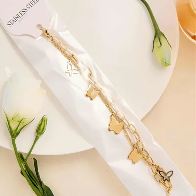 Titanium Steel Double-layer Frosted Butterfly  Bracelet