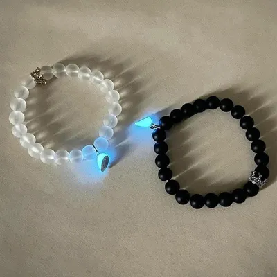 Magnetic Crown Beaded Charms Luminous Couple Bracelet ( 2 Pcs )