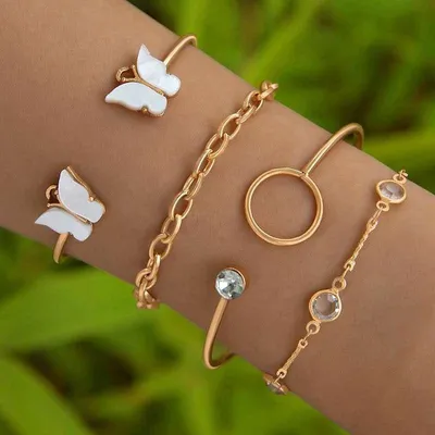 Butterfly Chain Bangle Bracelet Set (4 pcs )