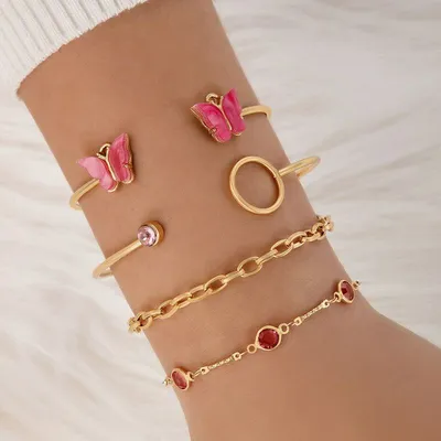 Butterfly Chain Bangle Bracelet Set (4 pcs )