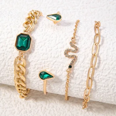 Green Gemstone Snake Bracelet Set (4 pcs )