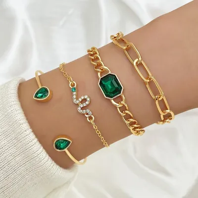 Green Gemstone Snake Bracelet Set (4 pcs )