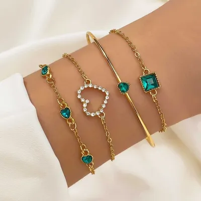 Green Stone Love Bracelet Set (4 Pcs )