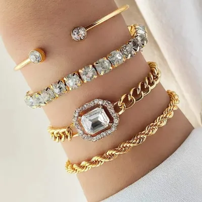Trendy Twist Geometric Chain Stone Bracelet (4 Pcs)