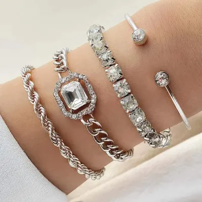 Trendy Twist Geometric Chain Stone Bracelet (4 Pcs)