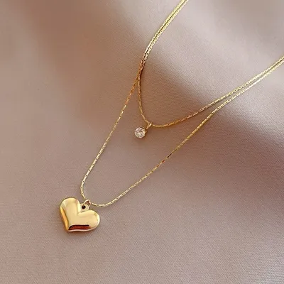 Double Layer Gold Plated Love Zircon Necklace