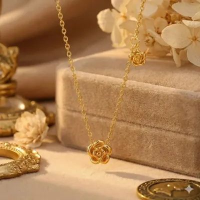 Rose Floral Stainless Steel Necklace