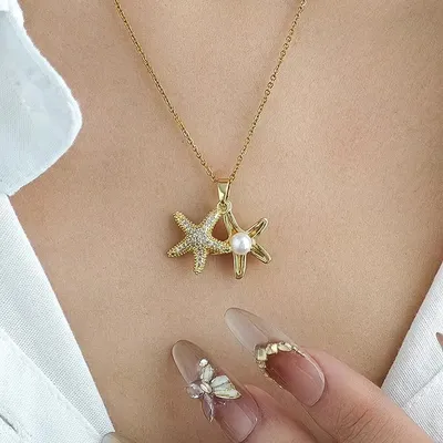 Starfish Pearl Pendant Necklace