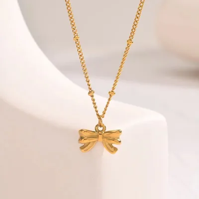 Gold Plated Clean Girl Era Bow Charm Necklace