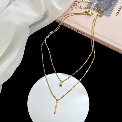 Water Droplets Necklace With  Double Layer Chain 