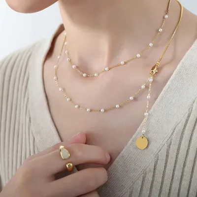 Snake Half Pearl Double Layer Interval Necklace