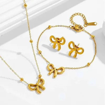  Ribbon 18K Gold Plated Necklace set