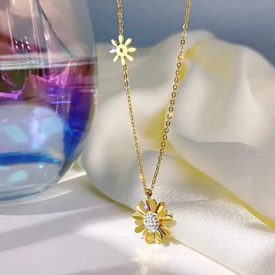 Zircon Daisy Stainless Steel Sun Flower Necklaces