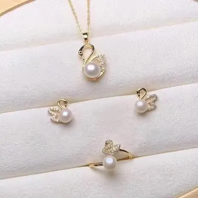 Luxury Pearl Swan Crystal Party Jewellery Set (4 pcs)
