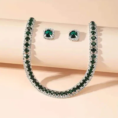 Green Daimond Cut Crystal Jewellery Set (3 Pcs)
