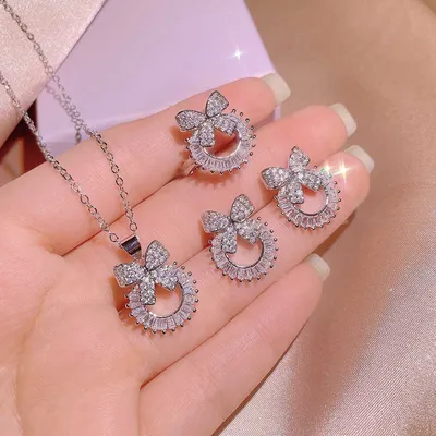 Small Bow Crystal Jewellery Set (4 Pcs )