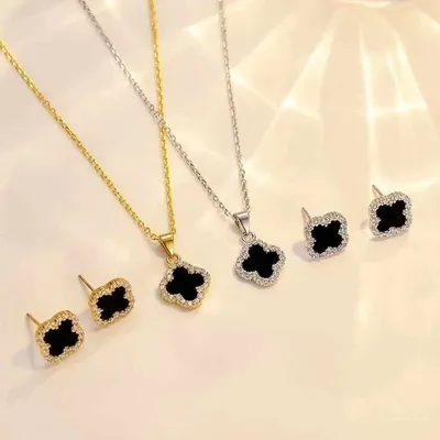 Four-leaf Double-sided Clover Earrings Necklace Set
