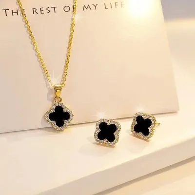 Four-leaf Double-sided Clover Earrings Necklace Set