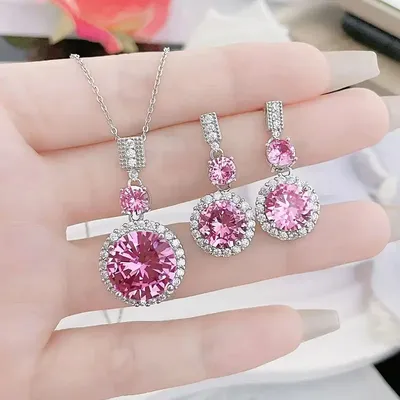 Pink Rhinestone Decor Jewelry Set (3 Pcs )