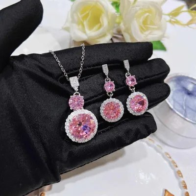 Pink Rhinestone Decor Jewelry Set (3 Pcs )