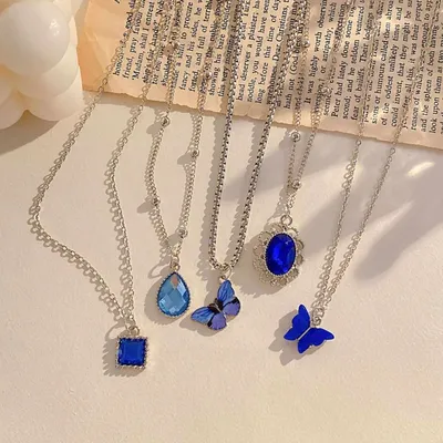 Crystal Butterfly Choker Necklace Set (5 Pcs )