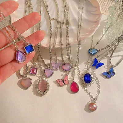 Crystal Butterfly Choker Necklace Set (5 Pcs )