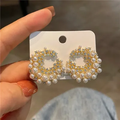 Moon Star Cubic Pearl Drop Earrings