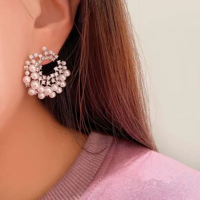 Moon Star Cubic Pearl Drop Earrings