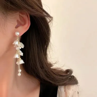  Flower Drop & Faux Pearl Earrings