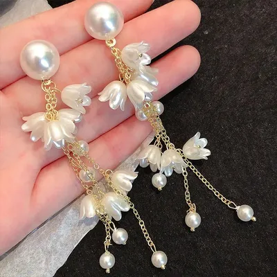  Flower Drop & Faux Pearl Earrings