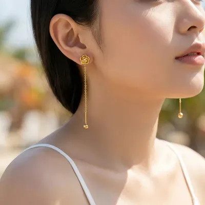 Rose Pattern Stainless Steel Tassle Earrings