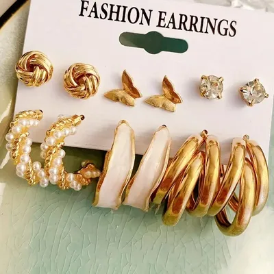 Cute Design Trendy Hoop Earrings ( 6 pairs )