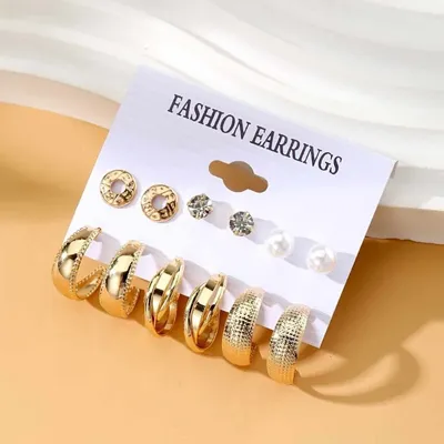 Elegant C Shaped Earrings Set  (6 Pairs )