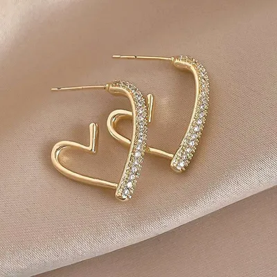 Crystal Simple Heart Hoop Earrings