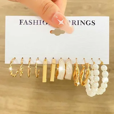 Tiny C Shape Hoop Earrings Set ( 6 Pairs )