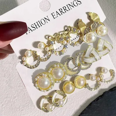 Vintage Crystal Pearl Stud Earrings Set ( 3 Pairs )