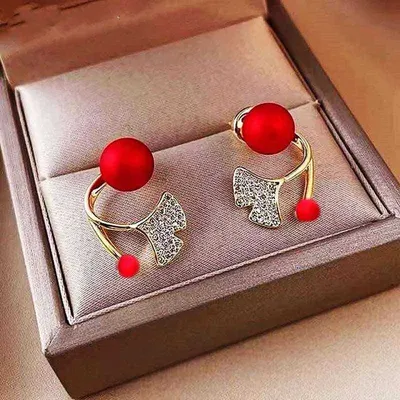 Fish Tail Red Stone Stud Earrings