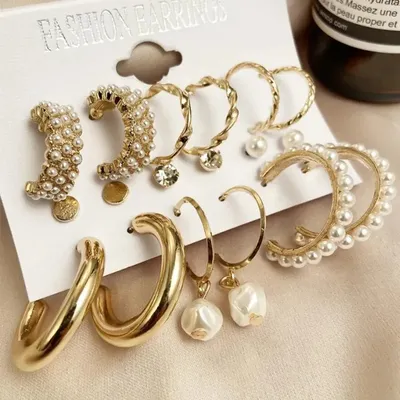 9 Pair Pearl Earring Set ( 1 set)